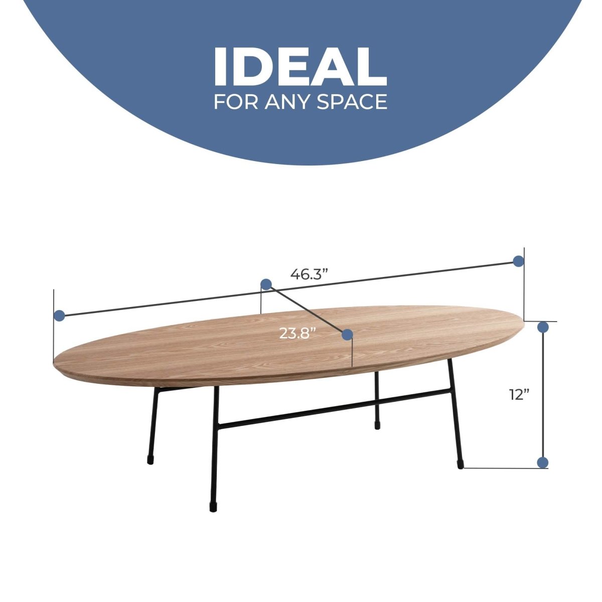 Rossmore Oval Coffee Table with MDF Wood Tabletop in Black/White Steel Frame