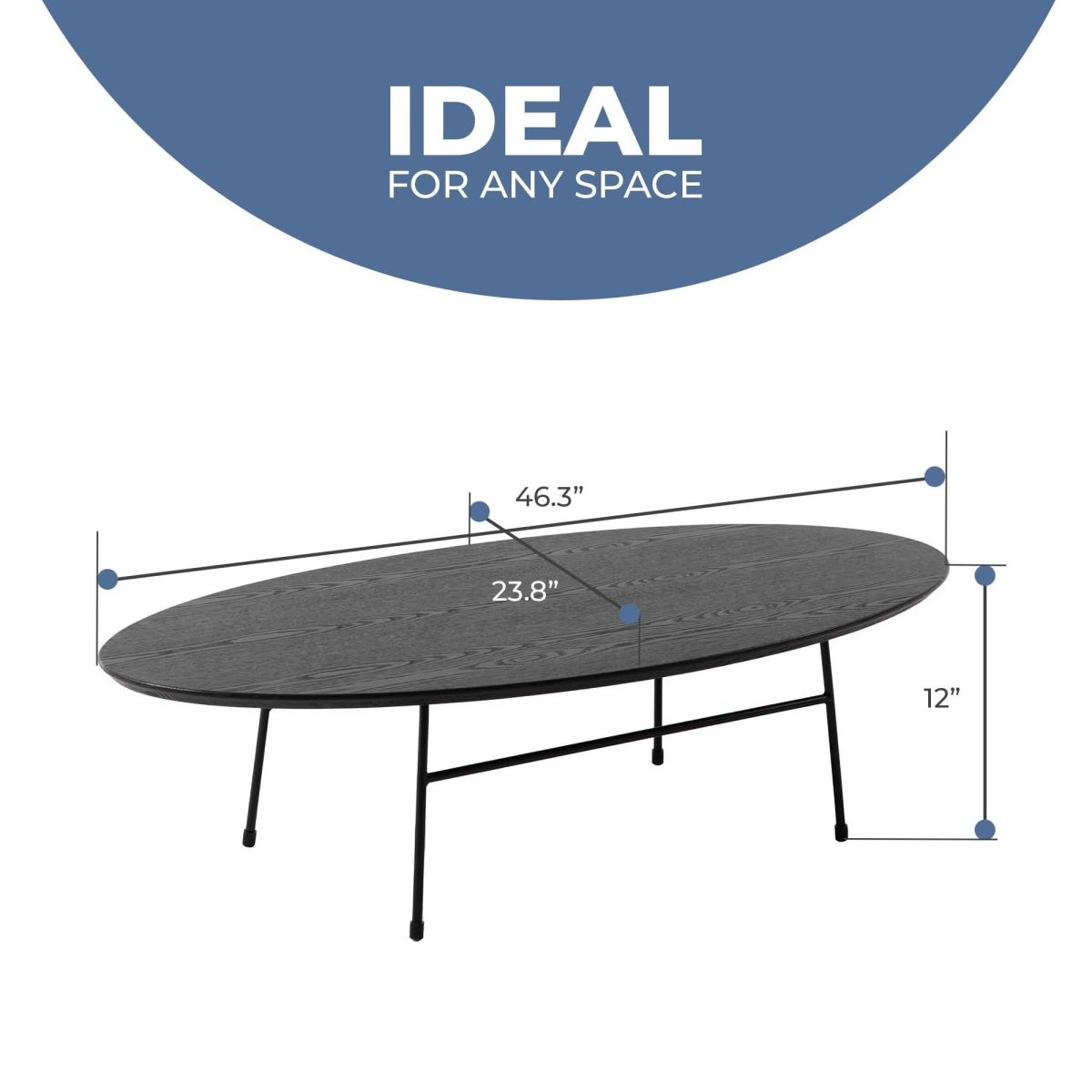 Rossmore Oval Coffee Table with MDF Wood Tabletop in Black/White Steel Frame