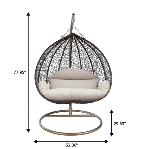 Recluse Modern Outdoor Egg Swing Chair Black/Brown/Grey Frame in Teardrop Design with ES57 Cushion