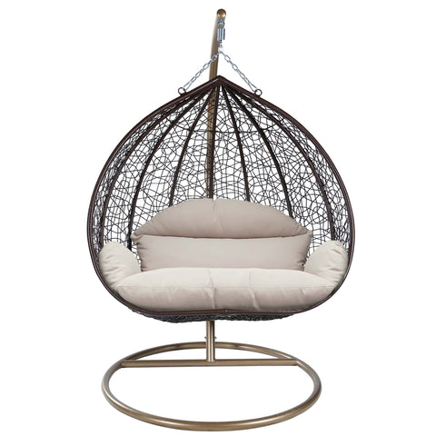 Recluse Modern Outdoor Egg Swing Chair Black/Brown/Grey Frame in Teardrop Design with ES57 Cushion