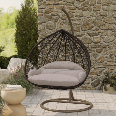 Recluse Modern Outdoor Egg Swing Chair Black/Brown/Grey Frame in Teardrop Design with ES57 Cushion