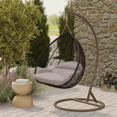 Recluse Modern Outdoor Egg Swing Chair Black/Brown/Grey Frame in Teardrop Design with ES57 Cushion