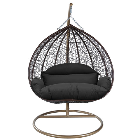 Recluse Modern Outdoor Egg Swing Chair Black/Brown/Grey Frame in Teardrop Design with ES57 Cushion