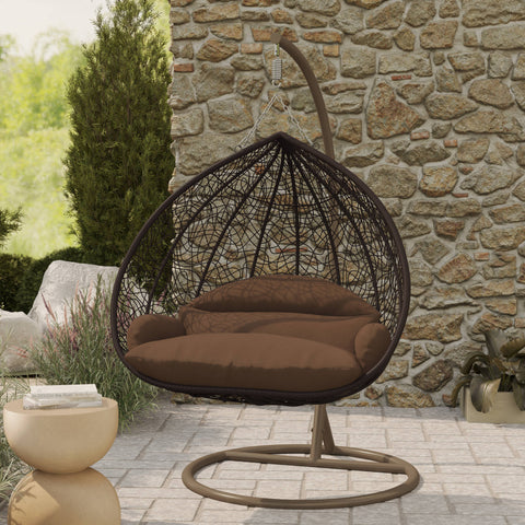 Recluse Modern Outdoor Egg Swing Chair Black/Brown/Grey Frame in Teardrop Design with ES57 Cushion