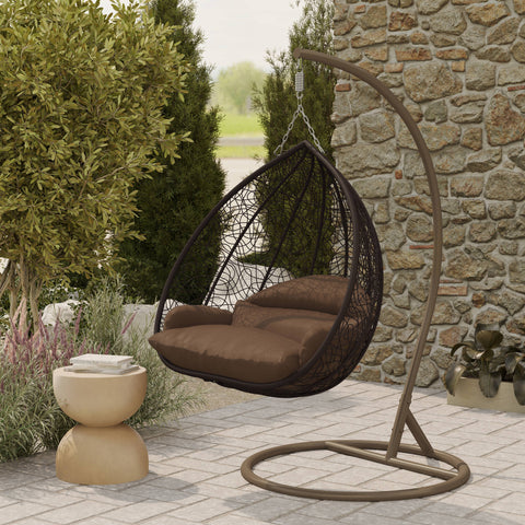 Recluse Modern Outdoor Egg Swing Chair Black/Brown/Grey Frame in Teardrop Design with ES57 Cushion