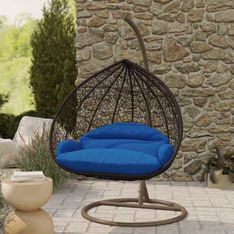 Recluse Modern Outdoor Egg Swing Chair Black/Brown/Grey Frame in Teardrop Design with ES57 Cushion