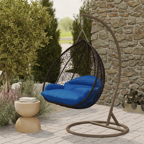 Recluse Modern Outdoor Egg Swing Chair Black/Brown/Grey Frame in Teardrop Design with ES57 Cushion