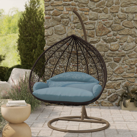 Recluse Modern Outdoor Egg Swing Chair Black/Brown/Grey Frame in Teardrop Design with ES57 Cushion