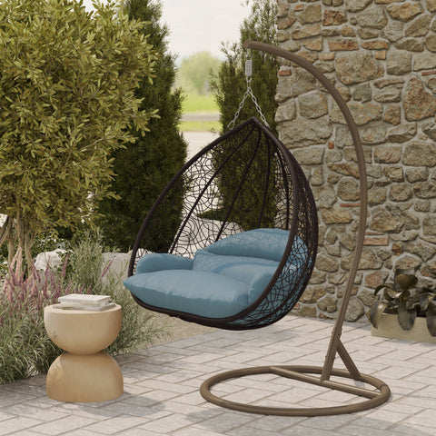 Recluse Modern Outdoor Egg Swing Chair Black/Brown/Grey Frame in Teardrop Design with ES57 Cushion
