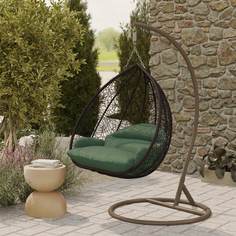 Recluse Modern Outdoor Egg Swing Chair Black/Brown/Grey Frame in Teardrop Design with ES57 Cushion