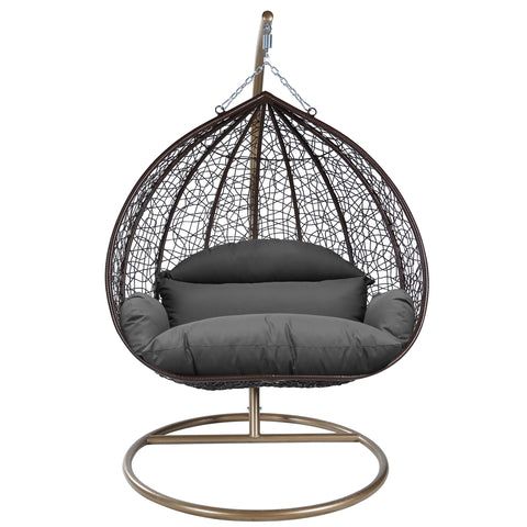 Recluse Modern Outdoor Egg Swing Chair Black/Brown/Grey Frame in Teardrop Design with ES57 Cushion