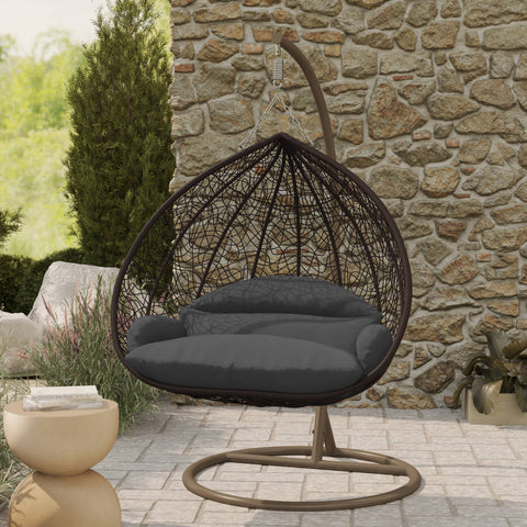 Recluse Modern Outdoor Egg Swing Chair Black/Brown/Grey Frame in Teardrop Design with ES57 Cushion
