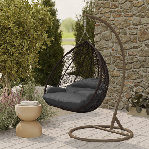 Recluse Modern Outdoor Egg Swing Chair Black/Brown/Grey Frame in Teardrop Design with ES57 Cushion