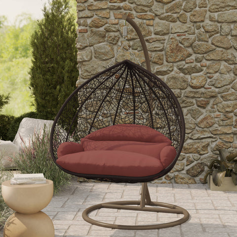 Recluse Modern Outdoor Egg Swing Chair Black/Brown/Grey Frame in Teardrop Design with ES57 Cushion