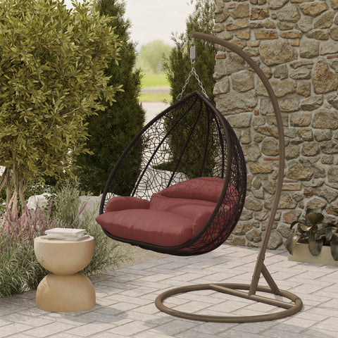 Recluse Modern Outdoor Egg Swing Chair Black/Brown/Grey Frame in Teardrop Design with ES57 Cushion