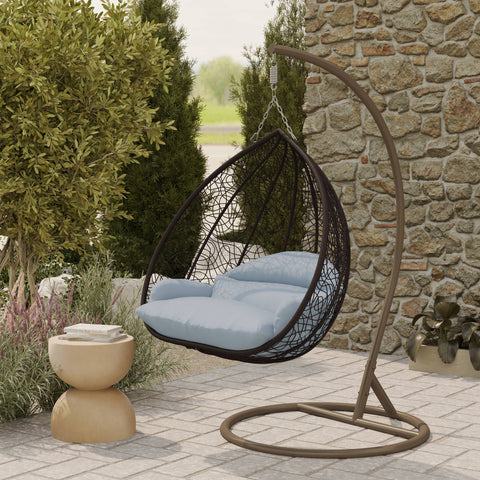 Recluse Modern Outdoor Egg Swing Chair Black/Brown/Grey Frame in Teardrop Design with ES57 Cushion