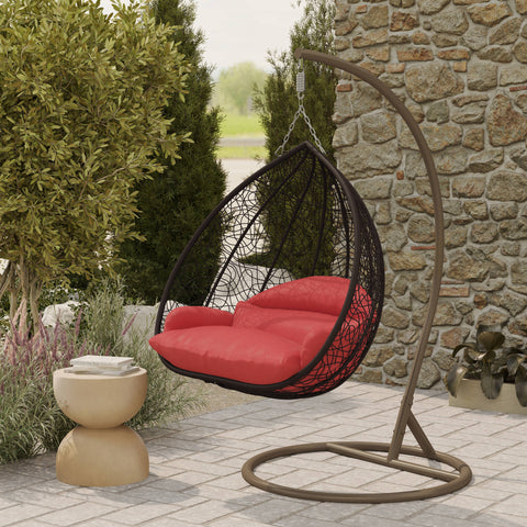 Recluse Modern Outdoor Egg Swing Chair Black/Brown/Grey Frame in Teardrop Design with ES57 Cushion