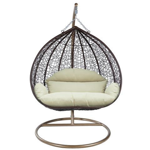 Recluse Modern Outdoor Egg Swing Chair Black/Brown/Grey Frame in Teardrop Design with ES57 Cushion