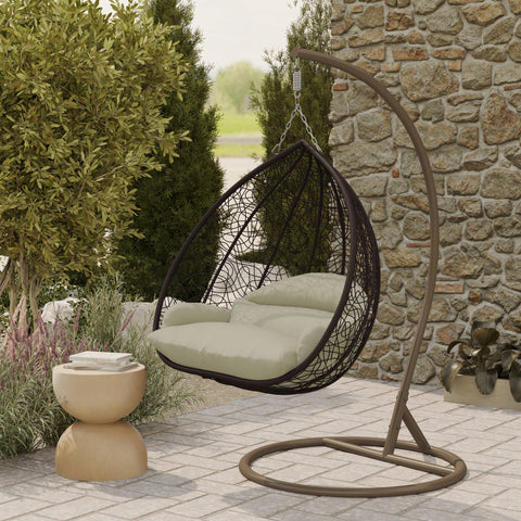 Recluse Modern Outdoor Egg Swing Chair Black/Brown/Grey Frame in Teardrop Design with ES57 Cushion