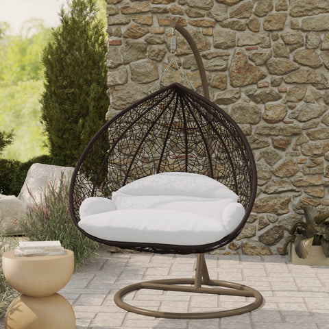 Recluse Modern Outdoor Egg Swing Chair Black/Brown/Grey Frame in Teardrop Design with ES57 Cushion