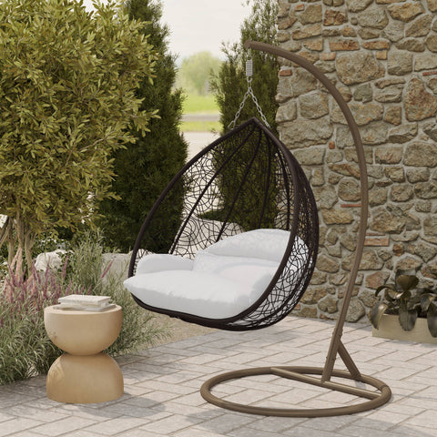 Recluse Modern Outdoor Egg Swing Chair Black/Brown/Grey Frame in Teardrop Design with ES57 Cushion