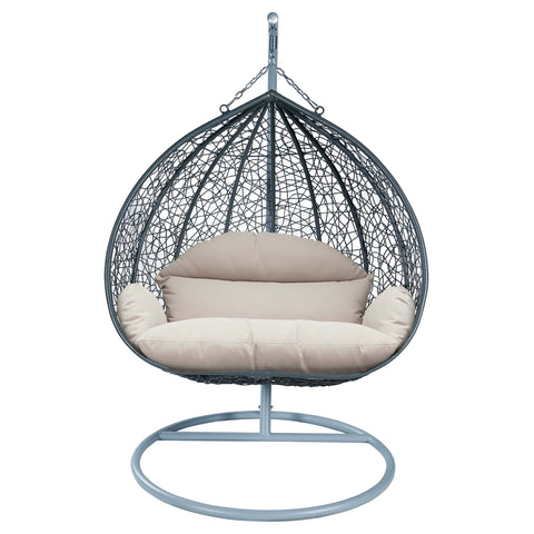 Recluse Modern Outdoor Egg Swing Chair Black/Brown/Grey Frame in Teardrop Design with ES57 Cushion