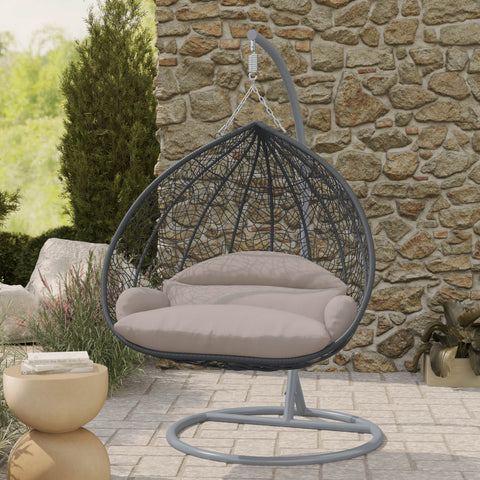 Recluse Modern Outdoor Egg Swing Chair Black/Brown/Grey Frame in Teardrop Design with ES57 Cushion