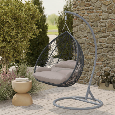 Recluse Modern Outdoor Egg Swing Chair Black/Brown/Grey Frame in Teardrop Design with ES57 Cushion
