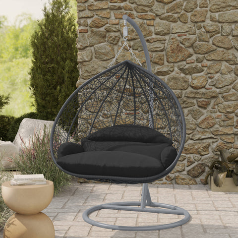 Recluse Modern Outdoor Egg Swing Chair Black/Brown/Grey Frame in Teardrop Design with ES57 Cushion