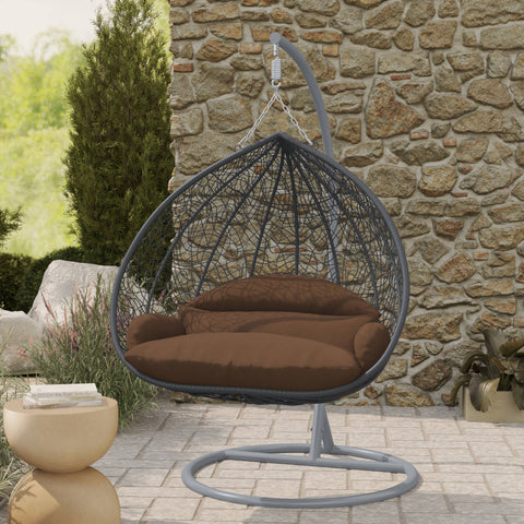 Recluse Modern Outdoor Egg Swing Chair Black/Brown/Grey Frame in Teardrop Design with ES57 Cushion
