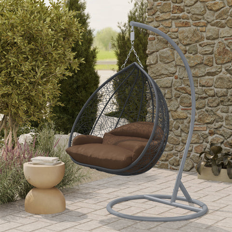 Recluse Modern Outdoor Egg Swing Chair Black/Brown/Grey Frame in Teardrop Design with ES57 Cushion