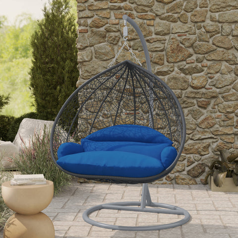 Recluse Modern Outdoor Egg Swing Chair Black/Brown/Grey Frame in Teardrop Design with ES57 Cushion