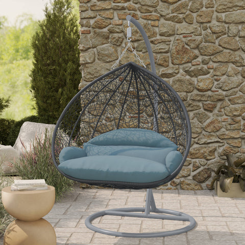 Recluse Modern Outdoor Egg Swing Chair Black/Brown/Grey Frame in Teardrop Design with ES57 Cushion