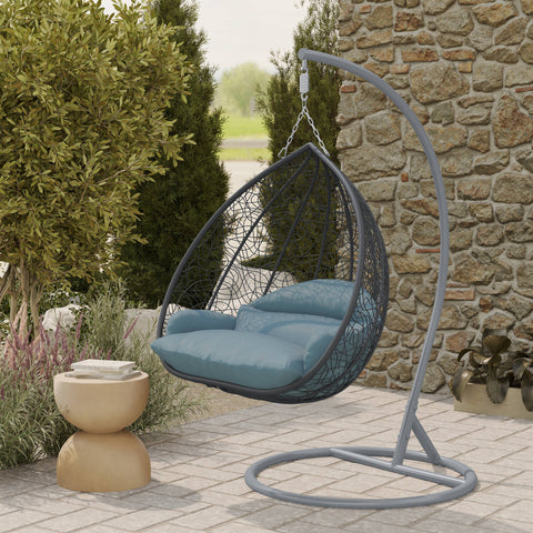 Recluse Modern Outdoor Egg Swing Chair Black/Brown/Grey Frame in Teardrop Design with ES57 Cushion