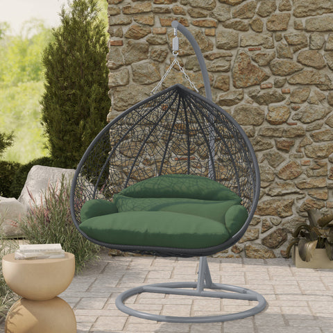Recluse Modern Outdoor Egg Swing Chair Black/Brown/Grey Frame in Teardrop Design with ES57 Cushion
