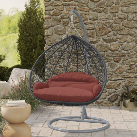 Recluse Modern Outdoor Egg Swing Chair Black/Brown/Grey Frame in Teardrop Design with ES57 Cushion