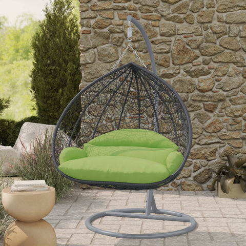 Recluse Modern Outdoor Egg Swing Chair Black/Brown/Grey Frame in Teardrop Design with ES57 Cushion