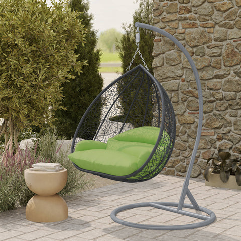 Recluse Modern Outdoor Egg Swing Chair Black/Brown/Grey Frame in Teardrop Design with ES57 Cushion