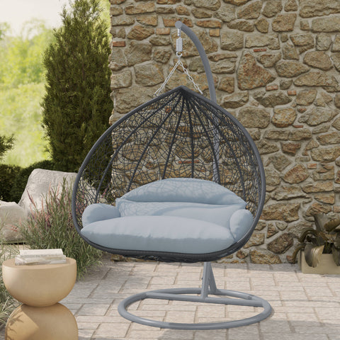 Recluse Modern Outdoor Egg Swing Chair Black/Brown/Grey Frame in Teardrop Design with ES57 Cushion