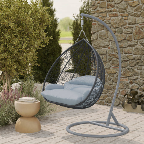 Recluse Modern Outdoor Egg Swing Chair Black/Brown/Grey Frame in Teardrop Design with ES57 Cushion