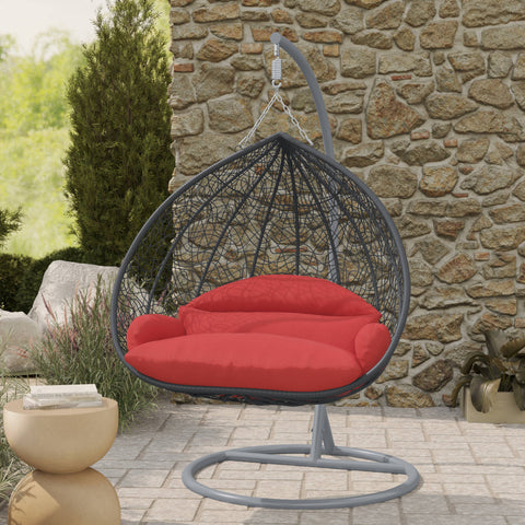 Recluse Modern Outdoor Egg Swing Chair Black/Brown/Grey Frame in Teardrop Design with ES57 Cushion
