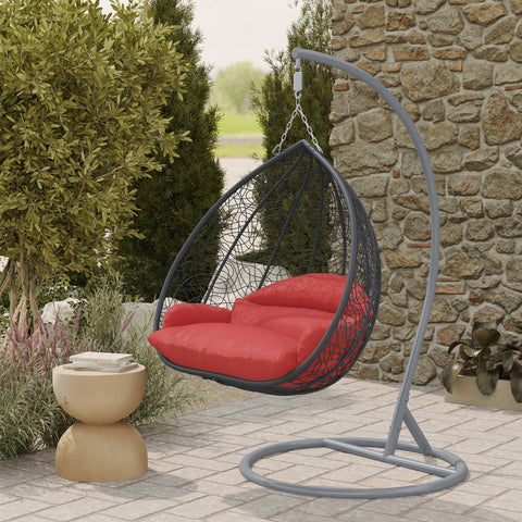 Recluse Modern Outdoor Egg Swing Chair Black/Brown/Grey Frame in Teardrop Design with ES57 Cushion