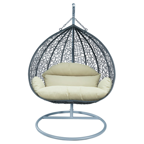 Recluse Modern Outdoor Egg Swing Chair Black/Brown/Grey Frame in Teardrop Design with ES57 Cushion