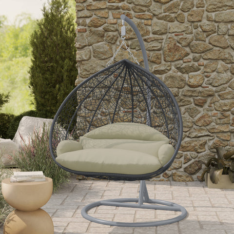 Recluse Modern Outdoor Egg Swing Chair Black/Brown/Grey Frame in Teardrop Design with ES57 Cushion