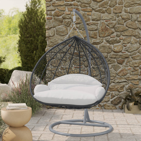 Recluse Modern Outdoor Egg Swing Chair Black/Brown/Grey Frame in Teardrop Design with ES57 Cushion