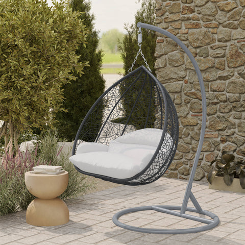 Recluse Modern Outdoor Egg Swing Chair Black/Brown/Grey Frame in Teardrop Design with ES57 Cushion