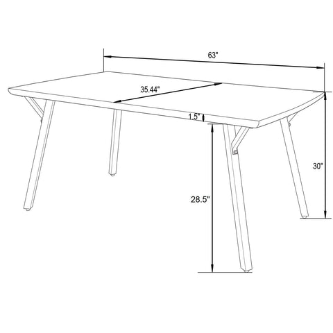 Ravenna 63" Rectangular Dining Table With MDF Tabletop and Metal Y-Shaped Joint Legs