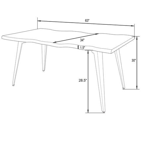 Ravenna 63" Rectangular Dining Table With MDF Tabletop and Metal Legs