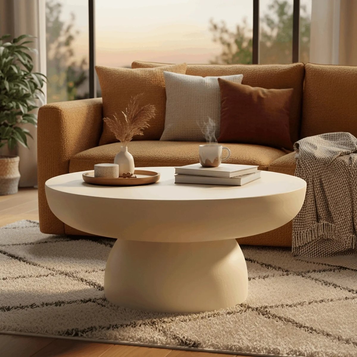 Ruben 27" Round Fiberstone Coffee Table with Powder - Coated Finish Centerpiece