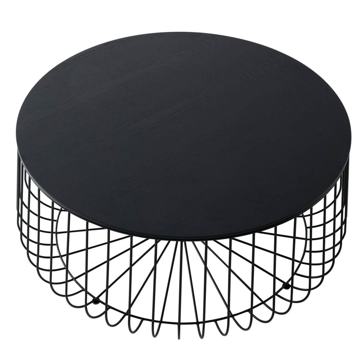 Runswick Round Coffee Table with MDF Tabletop Storage Space in Black Steel Base